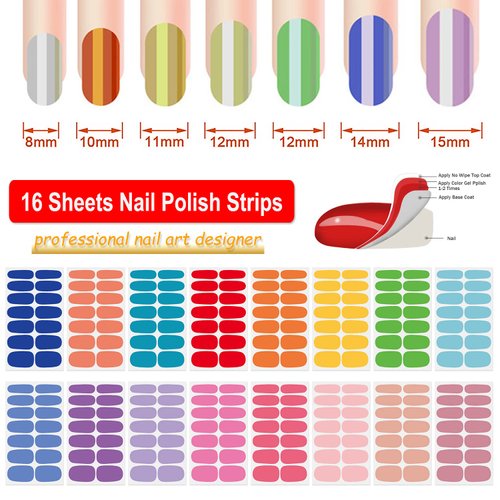 DANNEASY 16 Sheets Nail Polish Stickers Full Nail Wraps for Women Self Adhesive Nail Polish Strips Gel Nail Sticker Solid Color Fingernail Stickers Manicure Kit with 1pc Nail File, Cuticle Stick