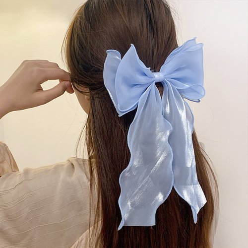 papasgix Hair Bow Clips: Solid Color Silk Ribbon Bows for Women and Girls (1, Blue)