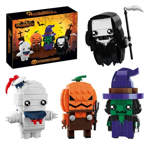 Halloween Pumpkin Ghost Witch Devil Building Blocks Kit for Kids, Halloween Bricks Figures Set Toys Gifts for Kids Party Favors Goodie Bags Stuffers for Boys Girls 6 up