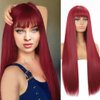 Sylhair Red Straight Wigs with Bangs Long 30 Inch Synthetic Hair Wigs for Women