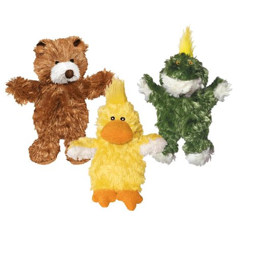 Kong Low Stuffing with Squeaker Dog Toy, X-Small, 3 Animals, Bear, Duck, Frog