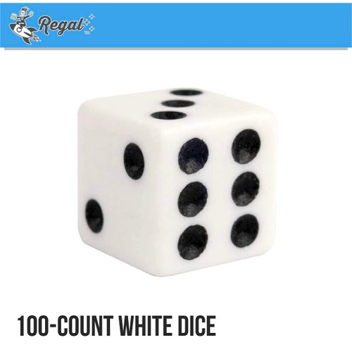 Regal Games Dice Set 6 Sided - Playing White 16mm Set of Dice - Square Dice for Classroom or Family Game Night - 100 Dice