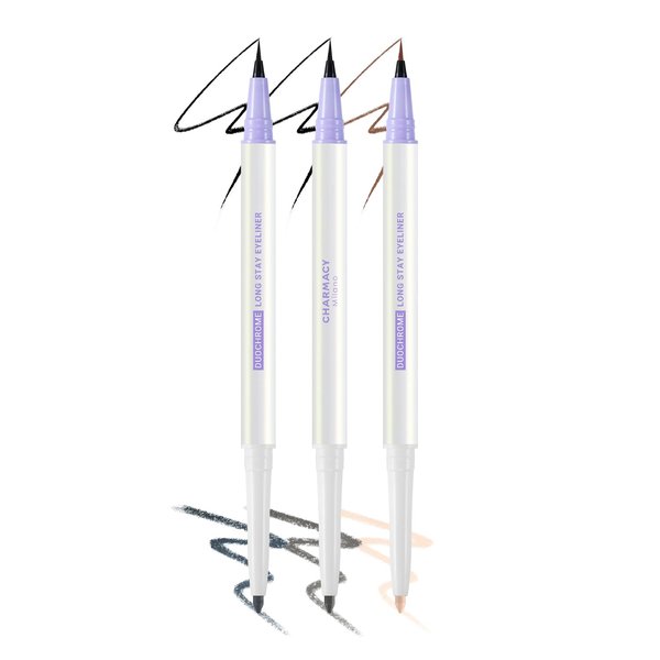 CHARMACY Chameleon Liquid Eyeliner, Liquid Glitter Eyeliner, Highly Pigmented, Metallic MultiColor Shifting waterproof Eyeliner, Ultra-Fine Tip, Longwearing, Smudge-proof (DE11-Black&Brown&Beige)