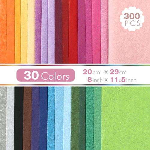 KESOTE Tissue Paper Bulk for Crafts 11.5" x 8" Assorted Colored Tissue Paper 300 Sheets 30 Colors Rainbow Tissue Paper for Holidays Christmas Halloween DIY Flower Pom Pom