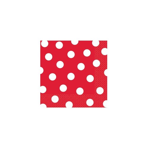 Amscan Luncheon Napkins Party Supplies, 6.5" x 6.5", Red/White