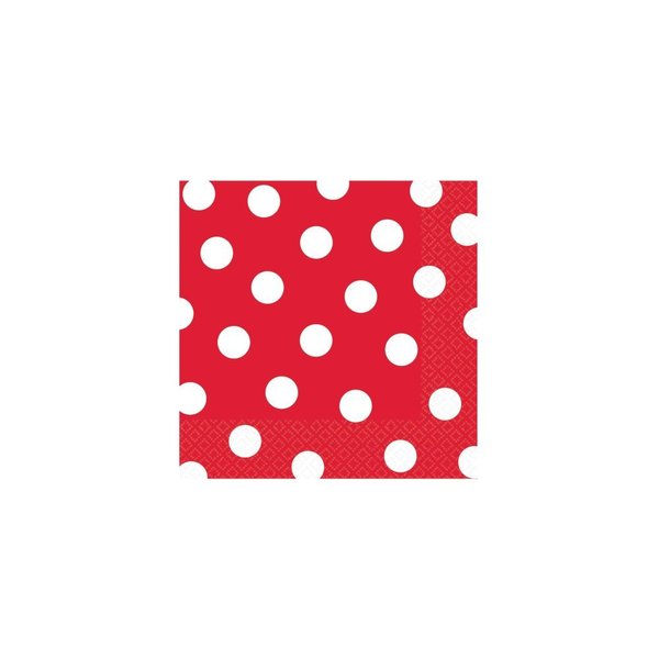 Amscan Luncheon Napkins Party Supplies, 6.5" x 6.5", Red/White