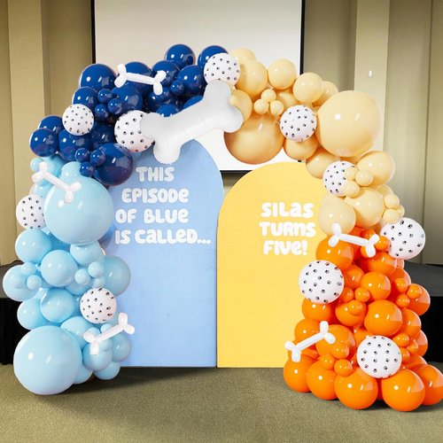 Blue Balloons Garland Kit Blush Nude Baby Blue Dusty Orange Dog Paw Print Balloons Arch Bone Balloon for Dog Themed Birthday Party Decorations Boys Girls Baby Shower Birthday Party Supplies