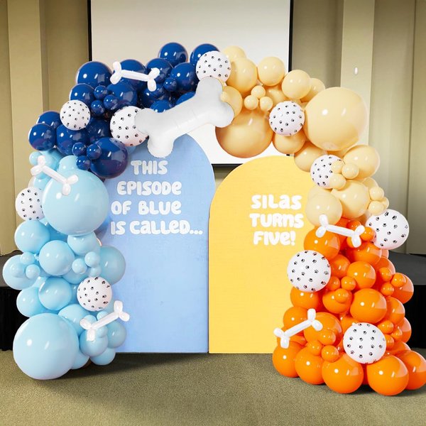 Blue Balloons Garland Kit Blush Nude Baby Blue Dusty Orange Dog Paw Print Balloons Arch Bone Balloon for Dog Themed Birthday Party Decorations Boys Girls Baby Shower Birthday Party Supplies