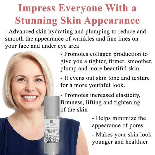 Peptide Complex Serum For Face & Collagen Support - Natural & Organic Anti Aging Skin Serum - Peptides, Hyaluronic Acid, Amino Acids & Vitamin E for Wrinkles, Hydrating, Firming & Elasticity