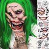 EGMBGM 5 Sheets 3D Joker Temporary Tattoos For Men Women Adults Halloween Makeup Kit, Ghost Clown Scary Smile Face Damaged Joker Tattoos, Prisoner Halloween Cosplay Prank Costume Rave Accessories