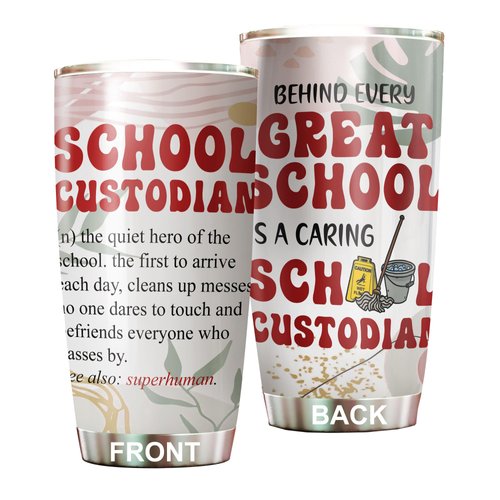 MEDROC School Custodian Tumbler Stainless Steel 20oz, Funny Custodian Gifts Bulk For Birthday Christmas, National Custodian Day Gifts For Women Men, Janitors Coffee Cup