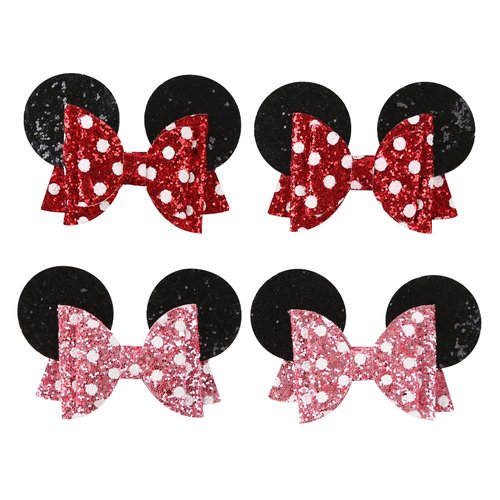 Mouse Ears Hair Bow Clips Polka Dot Barrettes for Girls Glitter Costume Accessories Birthday Party Decorations