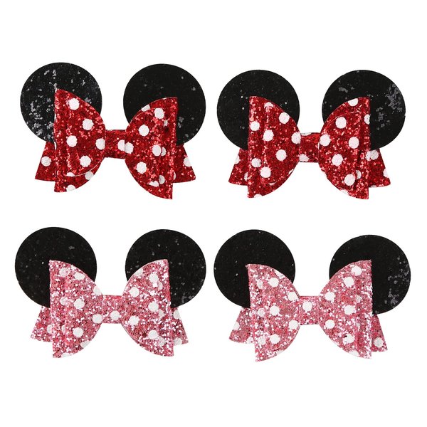Mouse Ears Hair Bow Clips Polka Dot Barrettes for Girls Glitter Costume Accessories Birthday Party Decorations