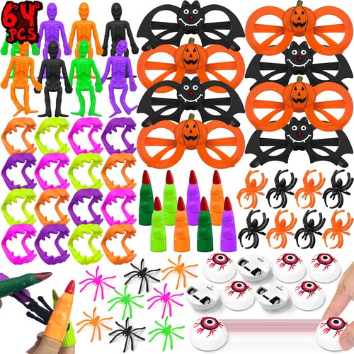 SURCVIO 64 Pcs Halloween Party Favors for Kids, Halloween Toys Gifts Bulk Classroom Rewards, Halloween Party Supplies Trick or Treat