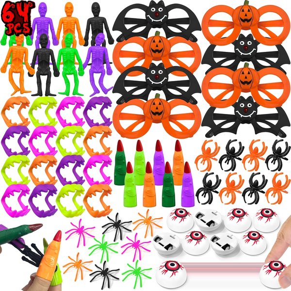 SURCVIO 64 Pcs Halloween Party Favors for Kids, Halloween Toys Gifts Bulk Classroom Rewards, Halloween Party Supplies Trick or Treat