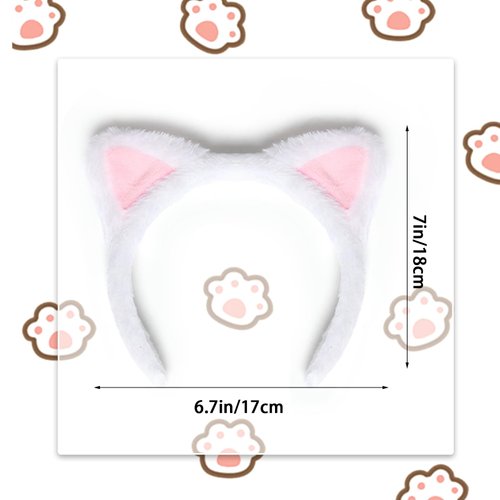 White Cat Ears Headband Hairband, Cute Animal Ears Headband, Soft Plush Cat Ear Headwear Hair Hoop for Halloween Cosplay Cat Costume Make Up Washing Face