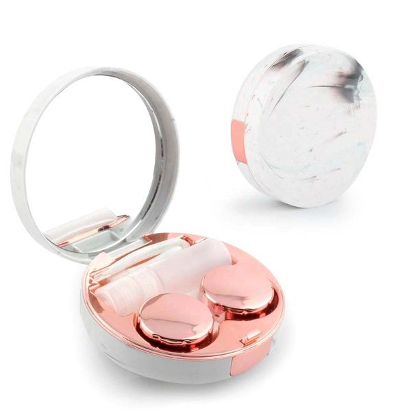 XLSFPY Rose Gold Contact Lens Case, Travel Contact Case Cute Lens Holder Kit with Mirror Tweezers Remover Tool