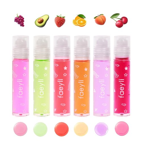 Bekoeen 6PCS Roll On Lip Gloss Set, Fruity Flavors Moisturizing Lip Oil,Kids Lip care,Transparent Plumping Lip Gloss,Kid Friendly, Party Gift
