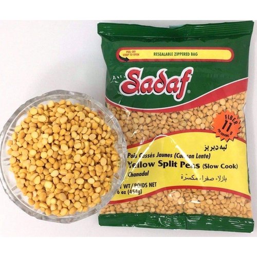 Sadaf Yellow Split Peas - Slow Cook - Yellow Split Peas for Cooking and Food Flavoring - Dried Yellow Split Peas - Kosher - 16 oz Resealable Bag