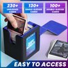 UAONO Card Deck Box with MTG Commander Display, Patented Design Card Deck Case Holds 100+ Double-Sleeved Cards, PU Leather Cards Storage Box for TCG with 2 Dividers, 1 Toploader (Black&Blue)
