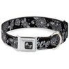 Dog Collar Seatbelt Buckle Love Kills Black White 15 to 26 Inches 1.0 Inch Wide