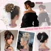 HOOJIH Messy Bun Hair Piece Human Hair, Claw Clip in Hair Bun Extension Short Ponytail Extension Real Human Hair Wavy Curly Updo Hairpieces for Women - Dark Beige Brown with Copper Golden Highlights