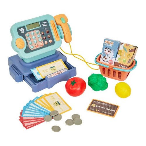 Cash Register for Kids - Grocery Store Pretend Play with Scanner, Realistic Sounds, and Play Food - Cash Register for Ages 3 and Up, 30-Piece-Set
