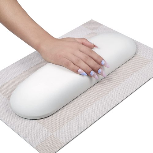 MERTERFLY Nail Arm Rest Pillow and Mat Luxury Salon Manicure Armrest Cushion Nail Art Hand Holder Manicure Hand Rest Cushion Pad Tool for Nail Tech Manicurist (With Mat, White)