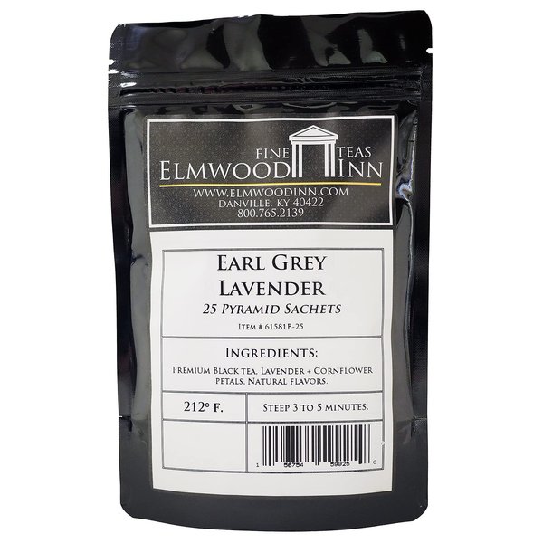 Elmwood Inn Fine Teas, Earl Grey Lavender Black Tea, 25 Pyramid Sachet Tea Bags