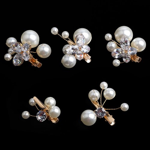 Sppry Small Pearl Alligator Hair Clips - Sparkly Rhinestone Butterfly Hair Accessories for Women or Bridal Girls in Wedding Prom Party, Set of 5 Pcs