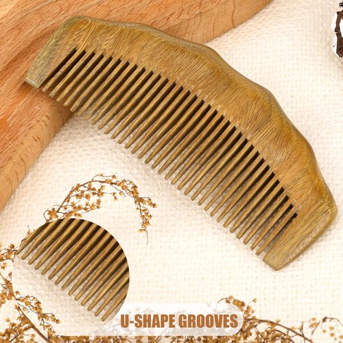 Wooden Comb for Women, Handmade Natural Green Sandalwood Fine Tooth Comb Anti-Static Dandruff Comb Portable Detangling Comb Pocket Size Travel Hair Comb for Curls Wet Hair, Beard Comb for Men - 1 Pack