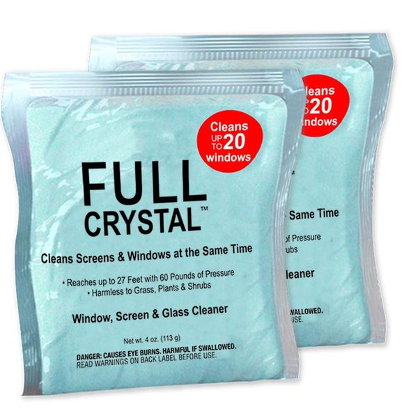 Full Crystal Refill Kit - Two 4 Oz. Crystal Powder Exterior Window Cleaner Packets for Glass and Screens (Cleans Up to 40 Windows)