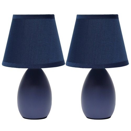 Simple Designs LT2009-BLU-2PK Mini Egg Oval Ceramic Table Desk Lamp 2 Pack Set, Blue