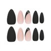 BAOYAALIN Black Press on Nails Short Medium Almond Shaped French Tips Fake Nails with Simlpe Gold Lines Design Glue on Nails for Women Girls Acrylic False Stick on Nail Manicure for Wedding 24Pcs