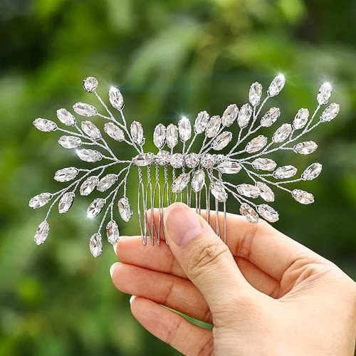 Yokawe Wedding Hair Comb Gold Bridal Vintage Rhinestone Hair Side Combs Decorative Crystal Bride Hair Accessories for Women (Silver)