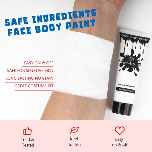 Bowitzki Face and Body Paint 2oz Cream Makeup 60ml Water Based Face Painting Special Effects For Adults Children Kids Halloween Christmas Party Stage Cosplay (White)