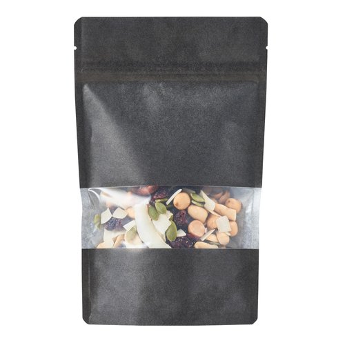 Restaurantware Bag Tek 8.1 Inchx5.1 Inchx1.8 Inch Heat , Seal Sample Bags,100 Medium Heat Seal Bags-Clear Window,Heat Sealable,Black Plastic Heat Sealable Bags,Leak-Resistant,For S,wiches Or Snacks