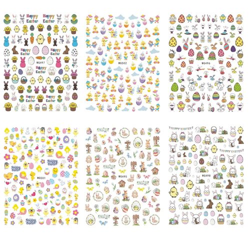 Easter Nail Stickers Rabbit Nail Decals Cute Cartoon Bunny Egg Nail Stickers for Women Girls Kids Nail Art Decorations Manicure Nail Tip Decor 10sheets 3D Self-Adhesive Decals