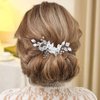 Easedaily Rose Flower Bride Wedding Hair Comb Silver Leaf Crystal Hair Piece Pearl Bridal Hair Accessories for Women and Bridemaid