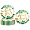 HSPAIDYP 24 Pcs Baby Shower Plates,Safari Animal Jungle Baby Boy Party Supplies,7" Gold Foil Safari Jungle Animals Paper Plates,for Jungle Theme Baby Boy Birthday Party Decorations