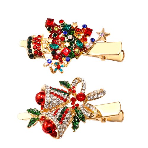 Christmas Hair Clips Hairpin Sparkling Rhinestone Christmas Tree Bells Snowflake Reindeer Hair Barrette Xmas Holiday Party Alligator Hair Clips Hair Accessories For Woman(Christmas tree bells)