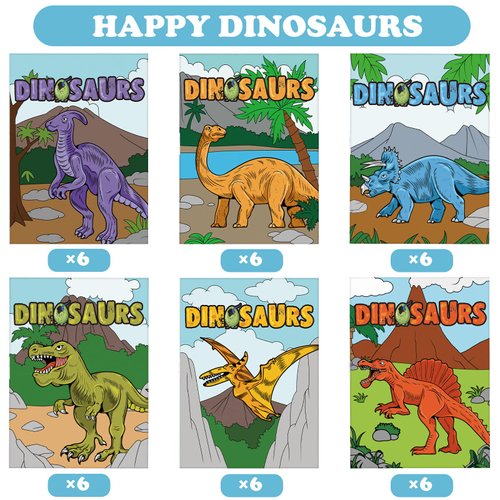 36 Pcs Dinosaur Mini Activity Books for Kids DIY Game Books Set with Pterosaur Dragon Egg Tyrannosaurus Patterns Mini Coloring Book Party Favors Goodie Bags Stuffers Classroom Back to School Supplies