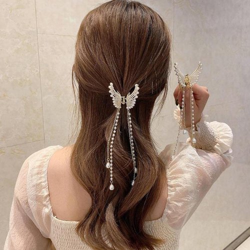 Fashion FitoorHair Accessories 1 Pc Hair Clips For Women Stone Accessories For Girls Hair Accessories For Women Wedding Claw Clip Butterfly Hair Clip Hair Clutcher Metal Hair Clips Pearl Hair Clip
