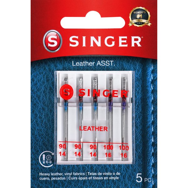 SINGER Leather Sewing Machine Needles, Size 90/14, 100/16-5 Count