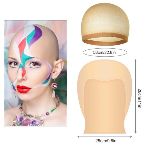 PLULON 3 Pcs Bald Cap Latex Bald Caps for Costumes Cosplay Makeup Bald Head Wig Caps Bald for Halloween Adults Women Men