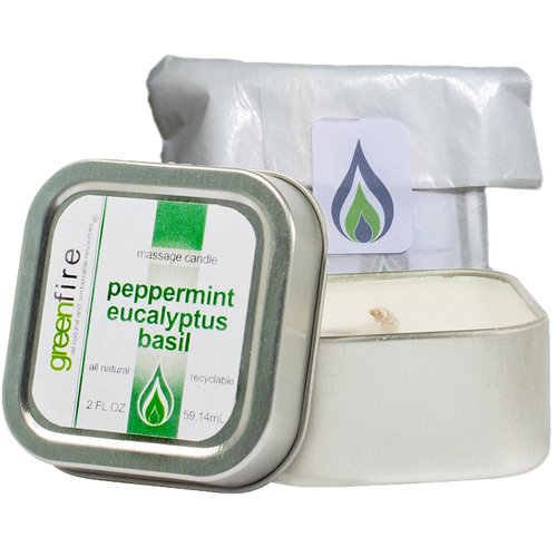 Greenfire All Natural Massage Oil Candle, Peppermint Eucalyptus Basil, Travel Size 2 Fluid Ounce