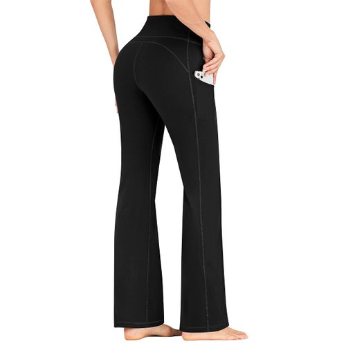 IUGA Bootcut Yoga Pants for Women with Pockets High Waisted Workout Pants Tummy Control Bootleg Work Pants for Women Black