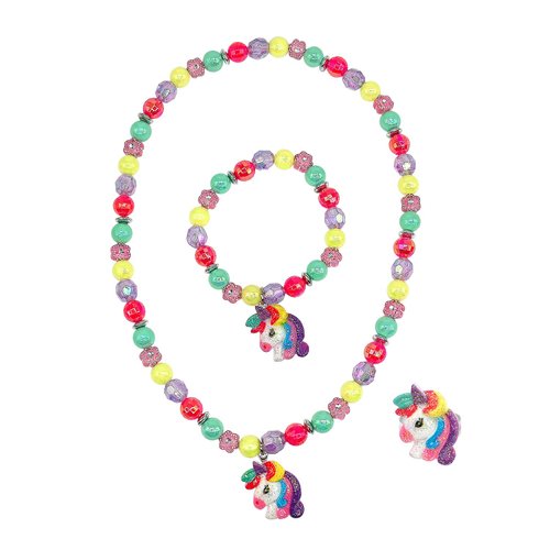 Elesa Miracle Little Girl Plush Purse Handbag Kids Necklace Pretend Play Toy Playset Jewelry Crossbody Purse for Children Toddler Baby Girls, Unicorn