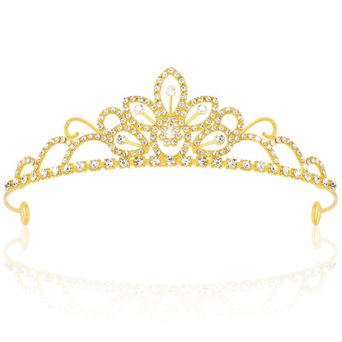 KICOSY Tiaras for Girls Gold Tiara Crown for Women Princess Tiara Flower Crown Headband Rhinestone Headband Queen Crown Birthday Crown Wedding Prom Party Hairpiece Costume Accessories