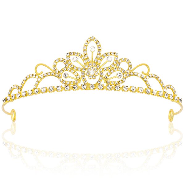 KICOSY Tiaras for Girls Gold Tiara Crown for Women Princess Tiara Flower Crown Headband Rhinestone Headband Queen Crown Birthday Crown Wedding Prom Party Hairpiece Costume Accessories